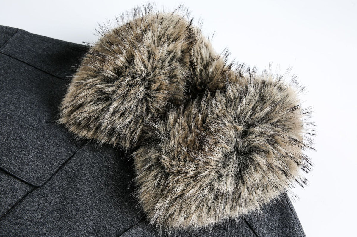 Grey Detachable Faux Fur Neck Hiking Jacket