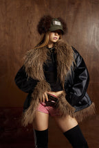 Fleece Lining Faux Fur Over Biker Jacket