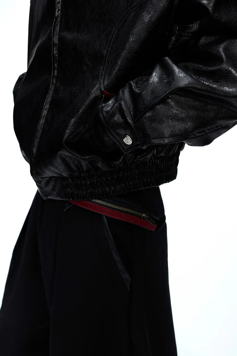 Glossy Snake Print Leather Jacket