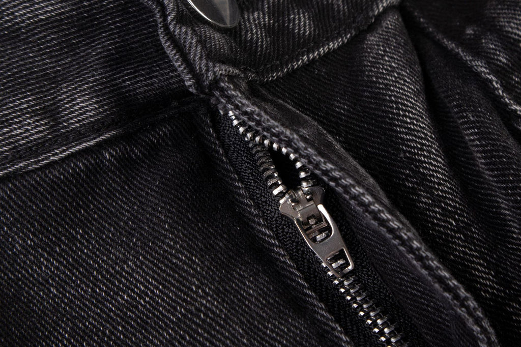 Black Biker Curved Baggy Pants