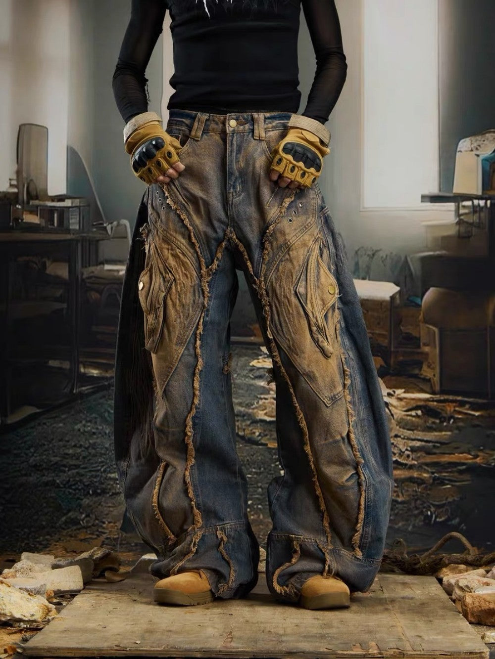 Heavy Wash Distressed Denim Pants