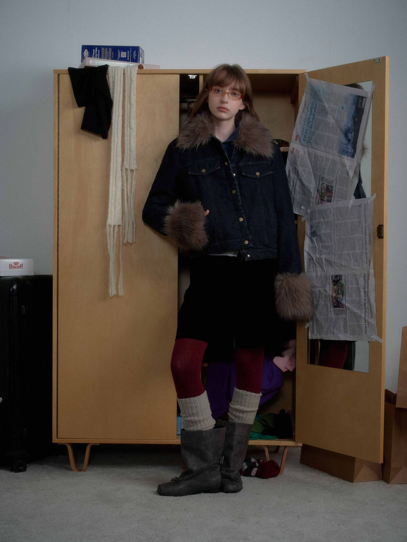 Detachable Faux Fur Denim Jacket