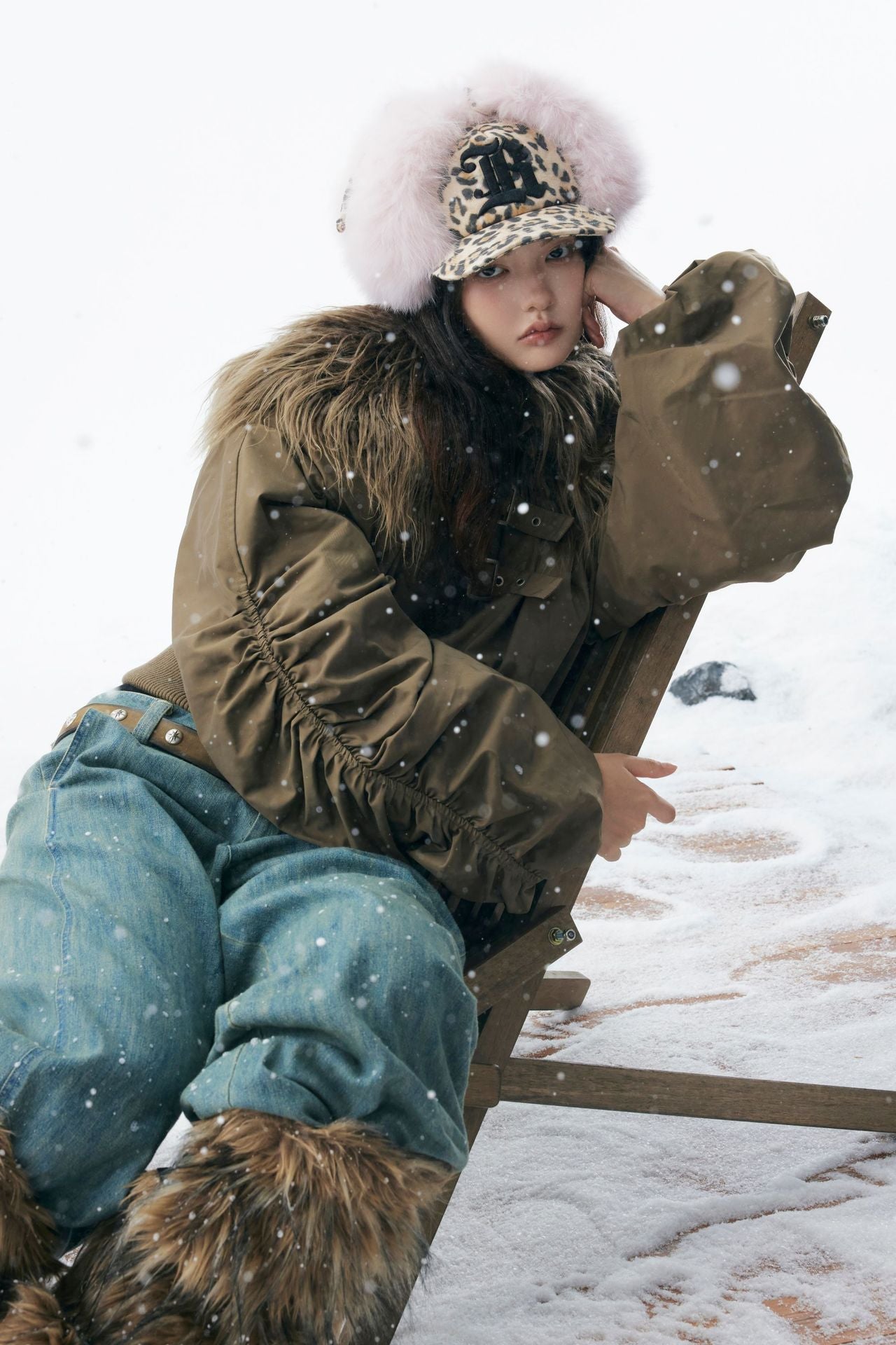 Brown Faux Fur Cropped Zip-Up Bomber