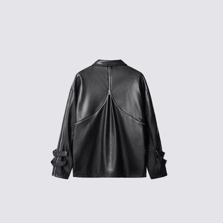 Faux Leather W Zip-up Jacket