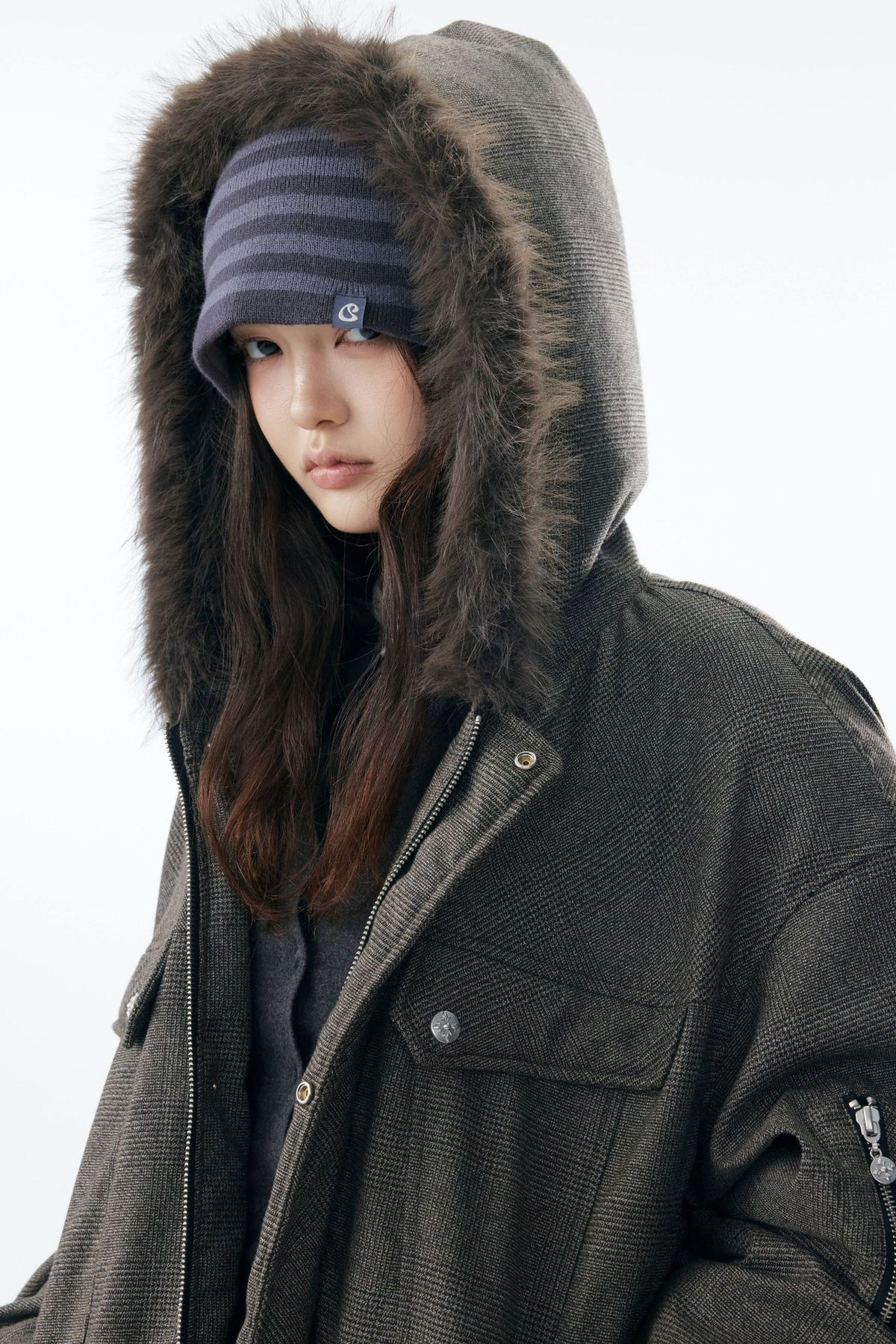 Grey Faux Fur Hooded Flight Jacket