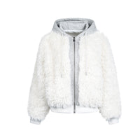 White Fleece Fur Hooded Zip Up Jackets