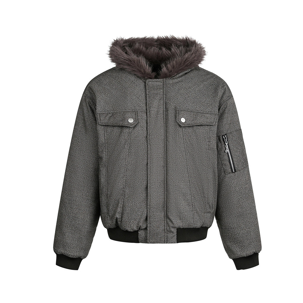 Grey Faux Fur Hooded Flight Jacket