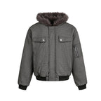 Grey Faux Fur Hooded Flight Jacket