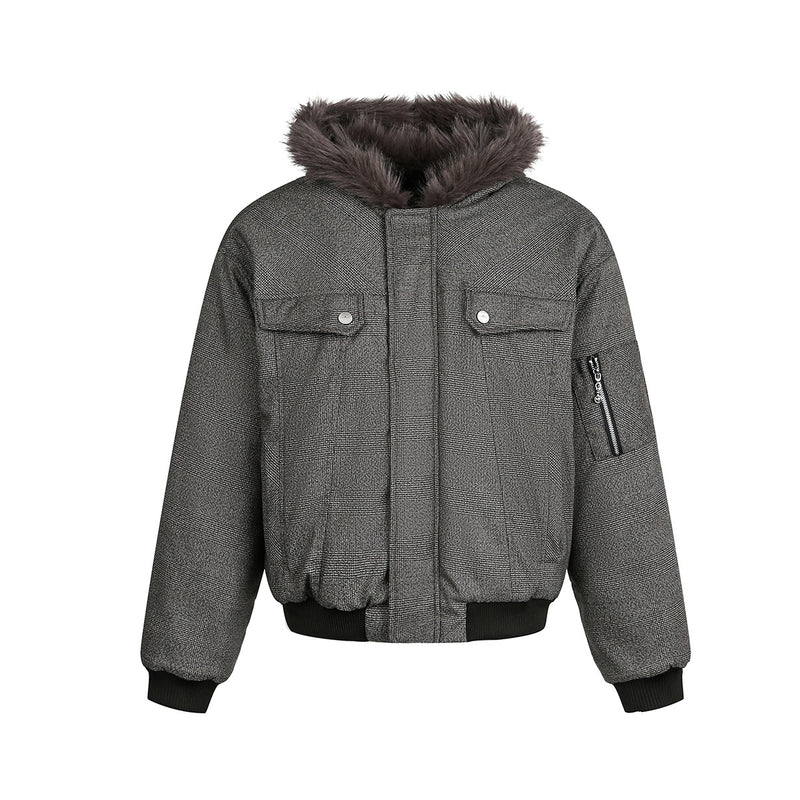 Grey Faux Fur Hooded Flight Jacket