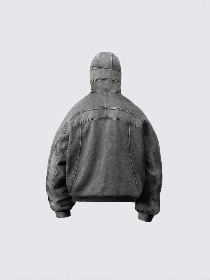 Grey Masked Hooded Zip-Up Jackets