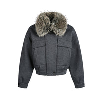 Grey Detachable Faux Fur Neck Hiking Jacket