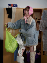 Miu Fleece Lapel Denim Jacket