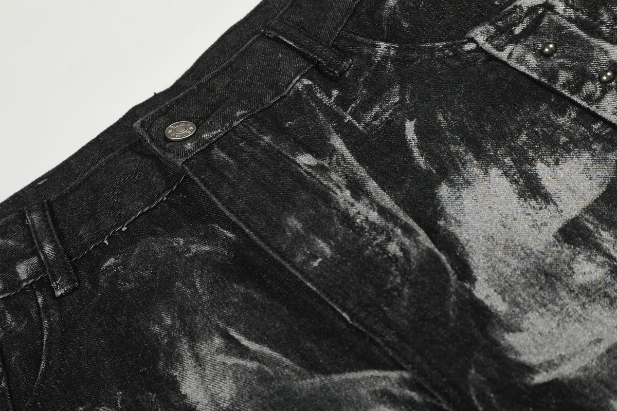 Brushed Black Studded Denim Pants