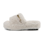 White Platform Chain Pearl Furry Slippers