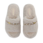 White Platform Chain Pearl Furry Slippers