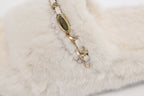 White Platform Chain Pearl Furry Slippers