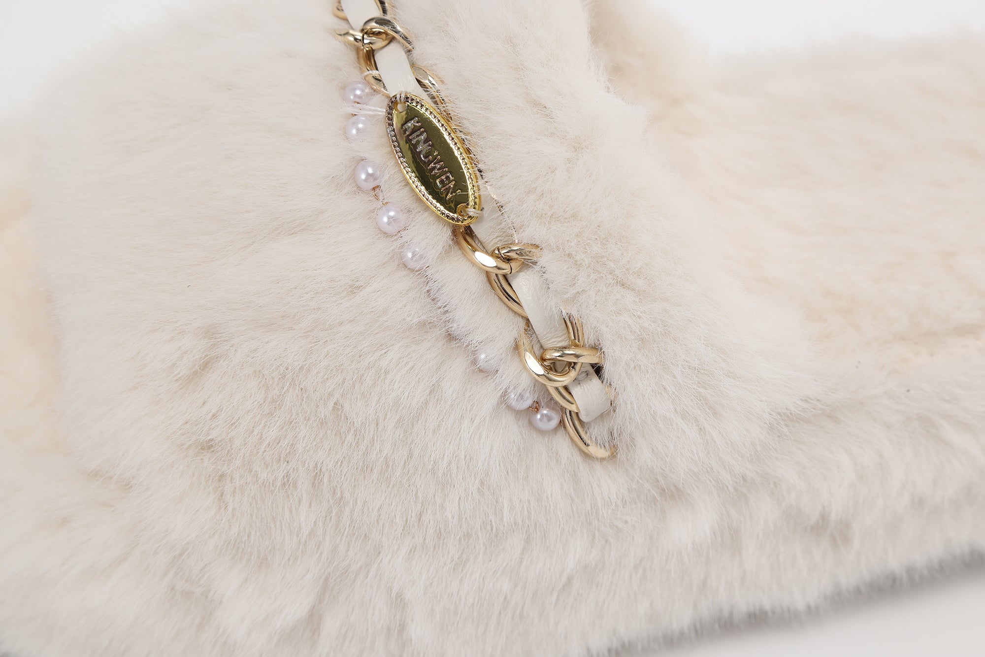 White Platform Chain Pearl Furry Slippers