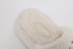 White Platform Chain Pearl Furry Slippers