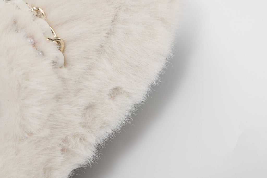 White Platform Chain Pearl Furry Slippers