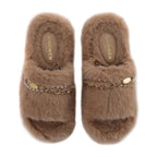 Coffee Platform Chain Pearl Furry Slippers