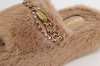 Coffee Platform Chain Pearl Furry Slippers