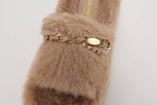 Coffee Platform Chain Pearl Furry Slippers