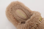 Coffee Platform Chain Pearl Furry Slippers