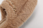 Coffee Platform Chain Pearl Furry Slippers