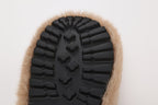 Coffee Platform Chain Pearl Furry Slippers