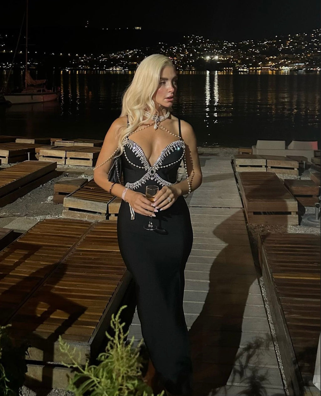 BLACK RHINESTONE DRESS