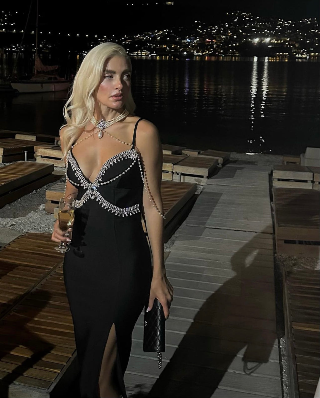 BLACK RHINESTONE DRESS