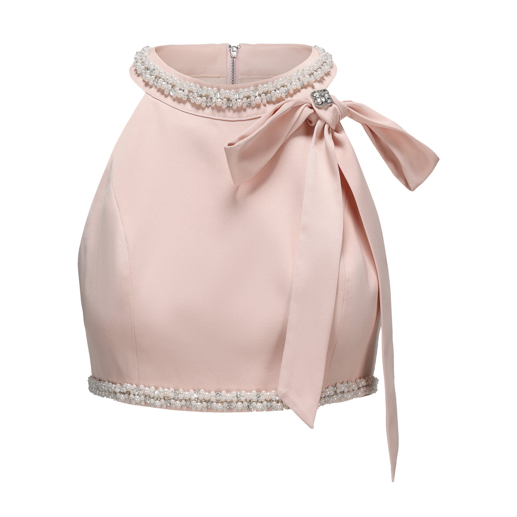 Pink Beaded Halter Cropped Top