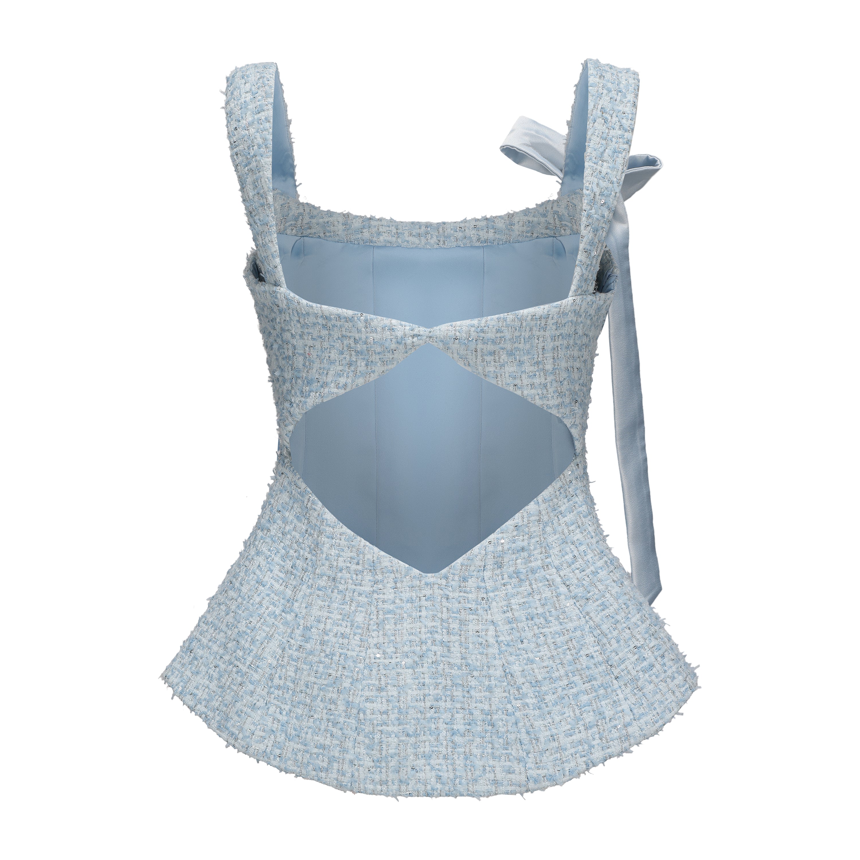 Blue Bow-Detailed Sleeveless Fitted Top
