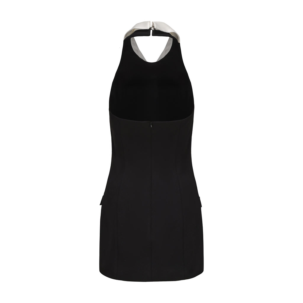 Black Bow Collared Waist-Cinching Dress