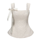 White Bow-Detailed Sleeveless Fitted Top