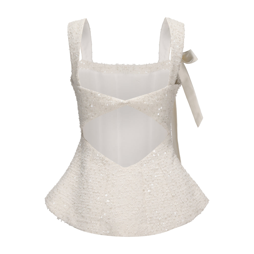 White Bow-Detailed Sleeveless Fitted Top