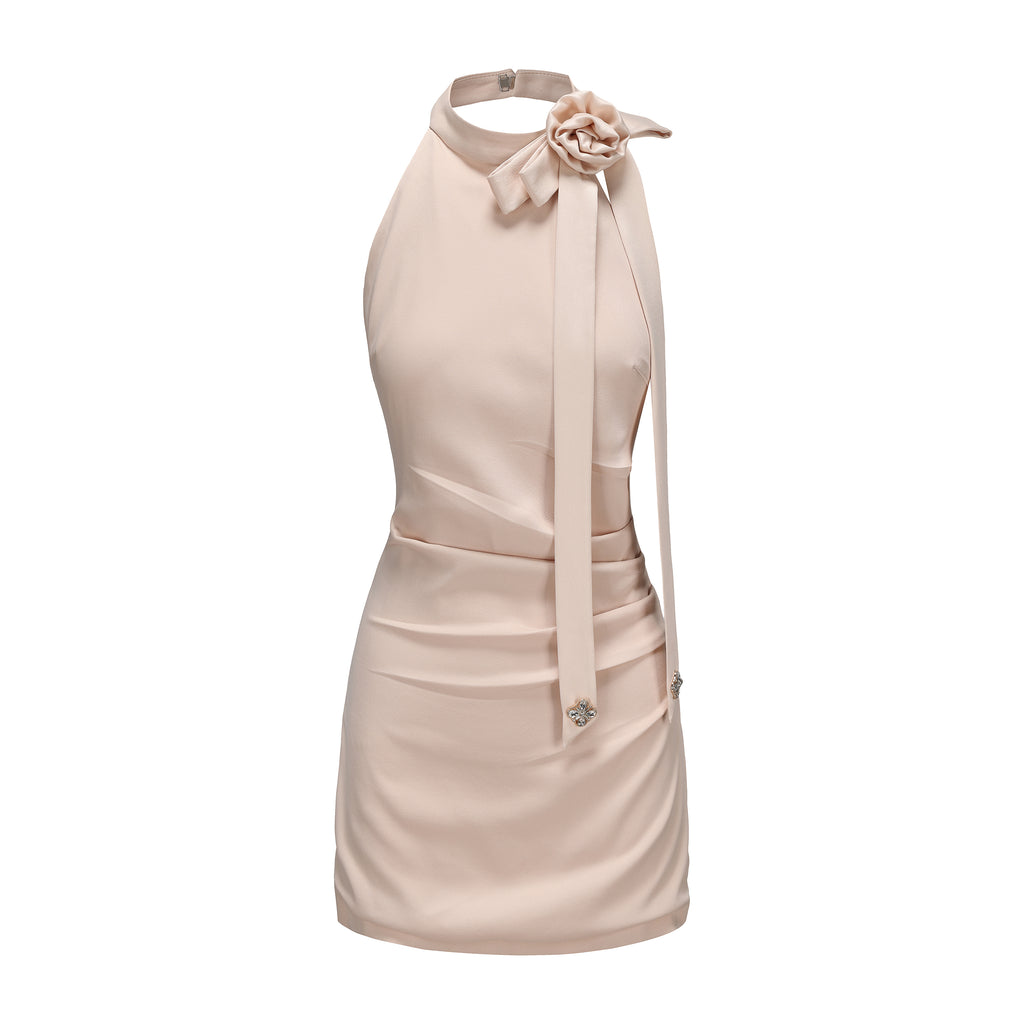 Pink Halter Ruched Dress