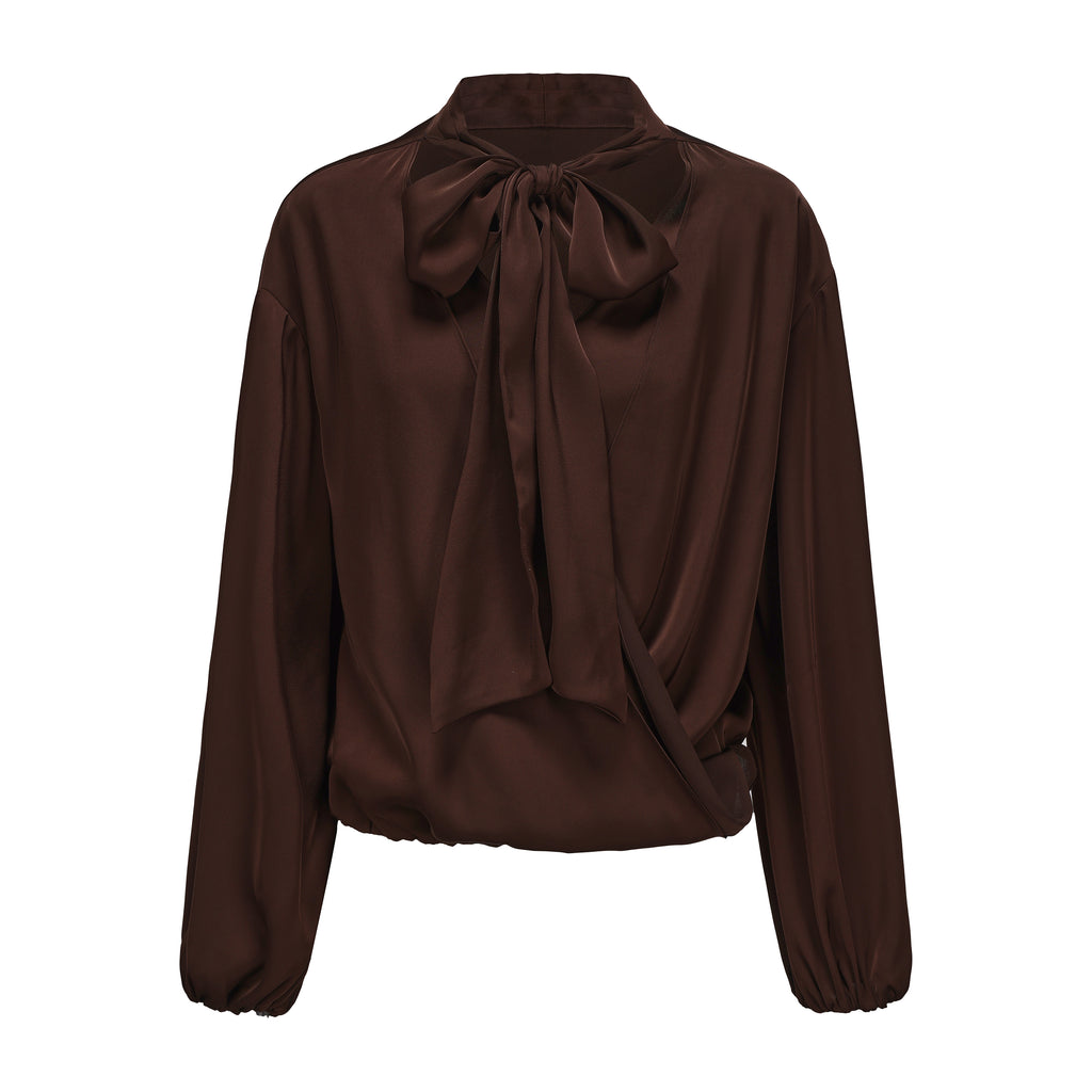 Brown Satin Ribbon Shirt