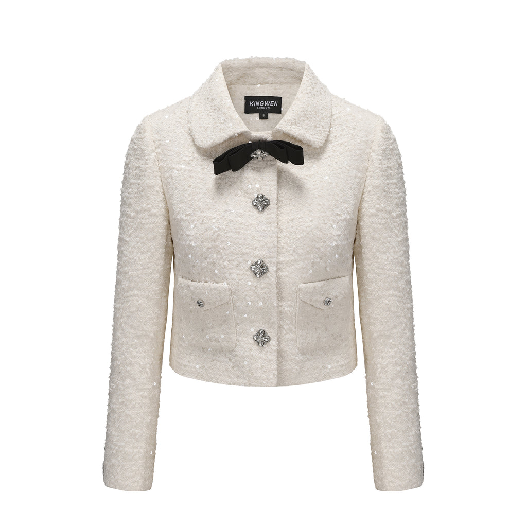 White Tweed Bow Jacket (Detachable Bow)