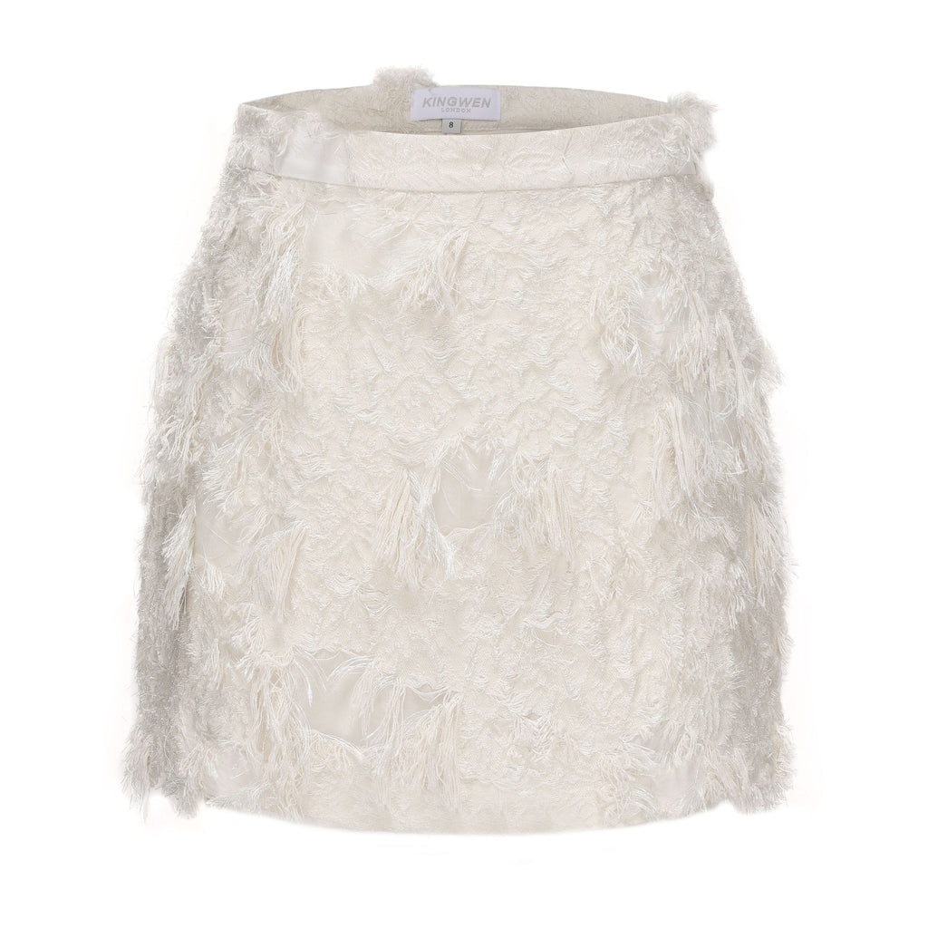 White Textured Fringe Skirt