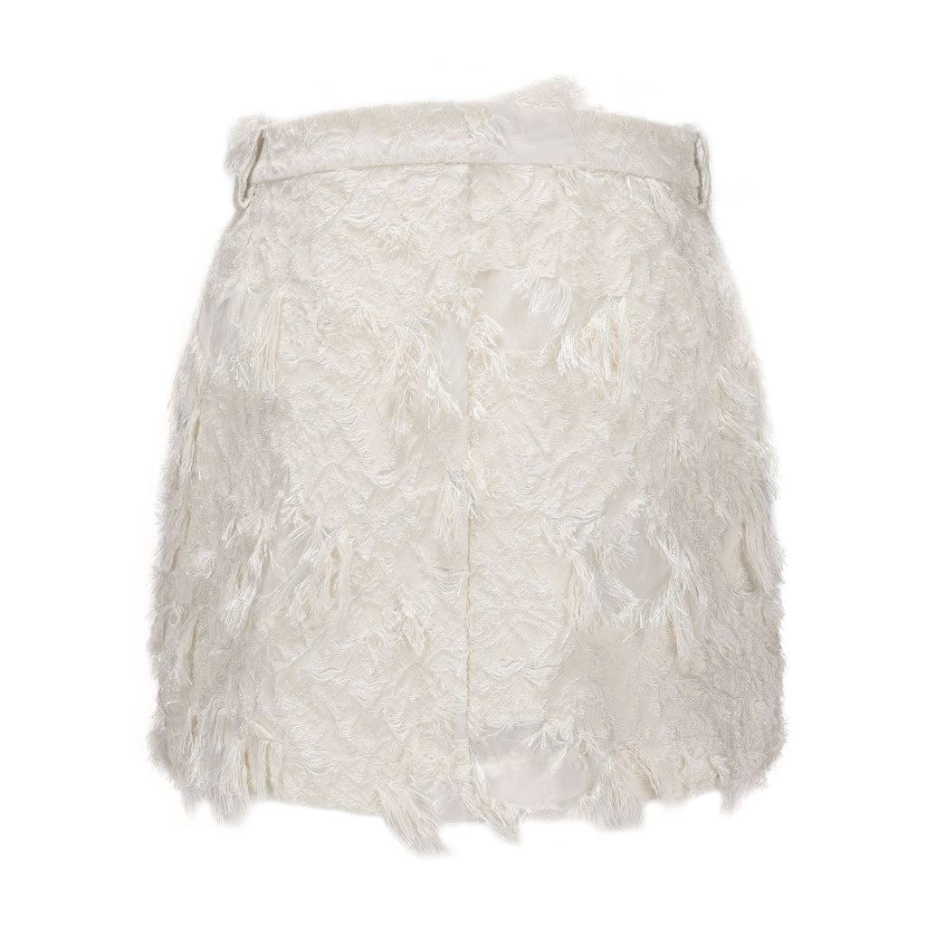 White Textured Fringe Skirt