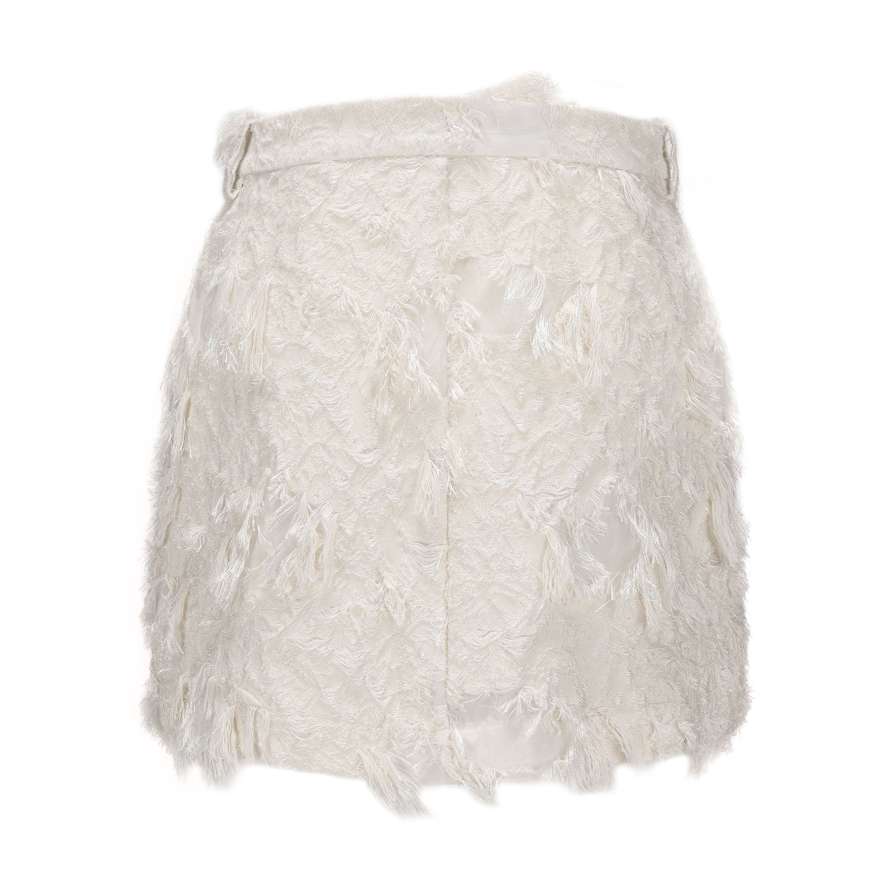White Textured Fringe Skirt