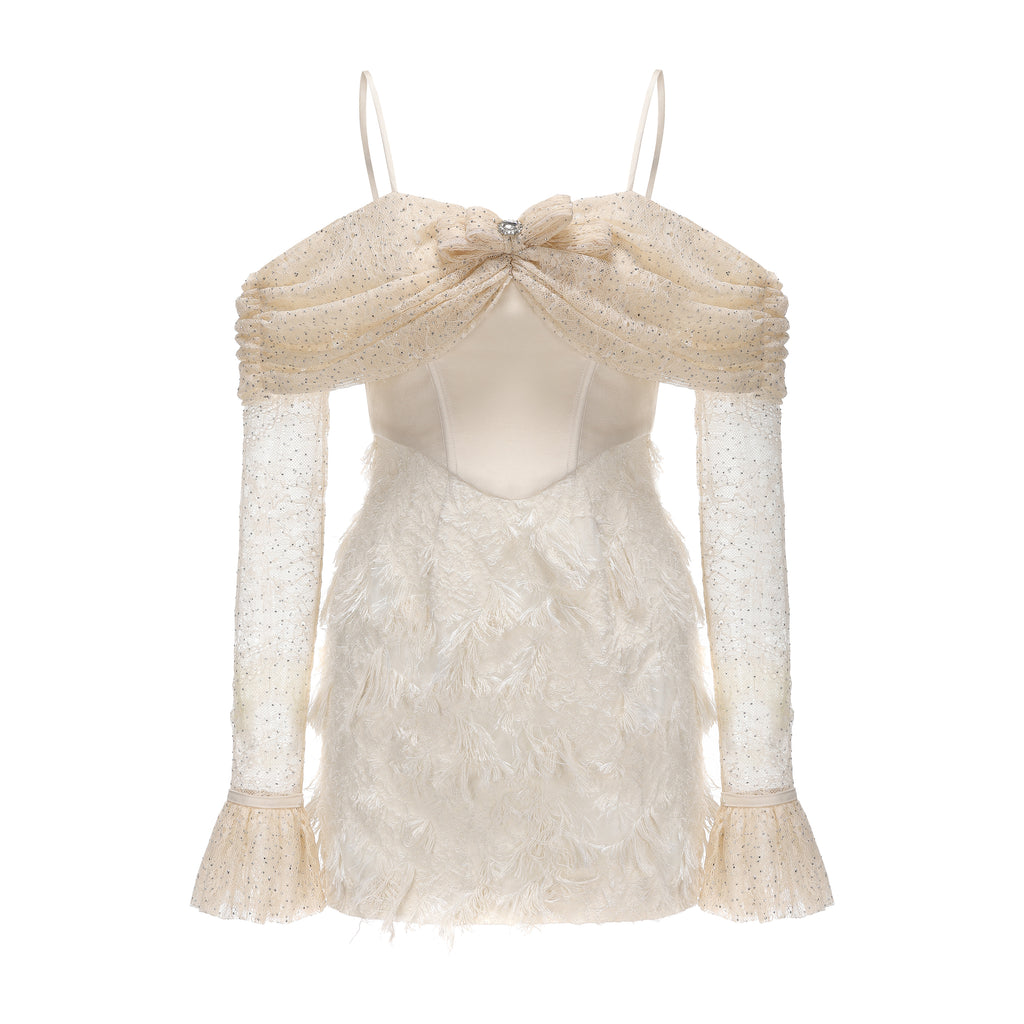 Beige Lace Fitted Waist Dress