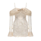 Beige Lace Fitted Waist Dress