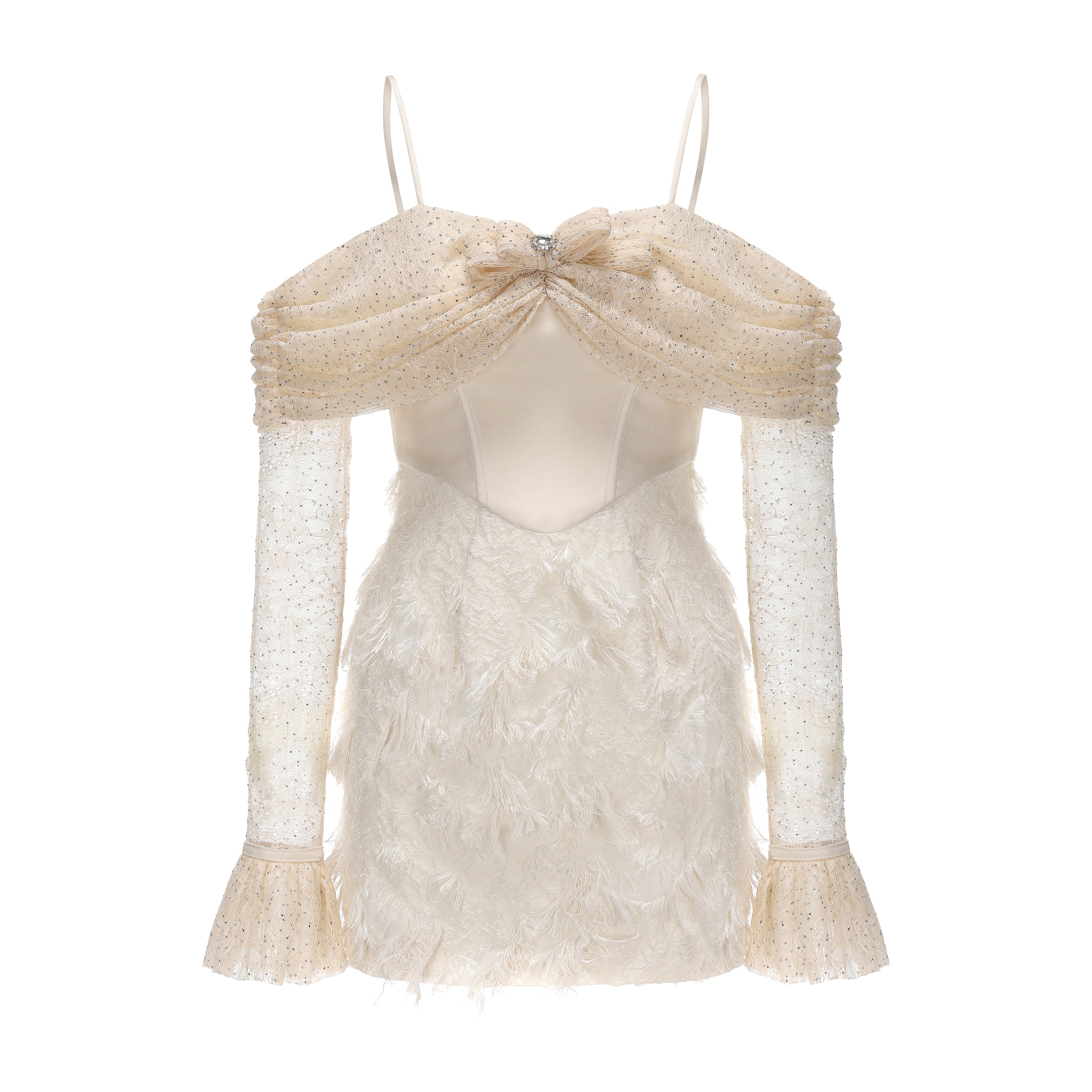 Beige Lace Fitted Waist Dress