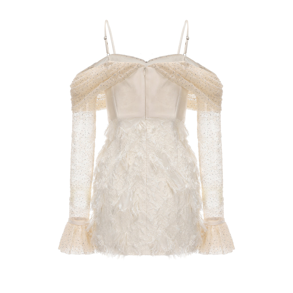 Beige Lace Fitted Waist Dress