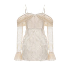 Beige Lace Fitted Waist Dress