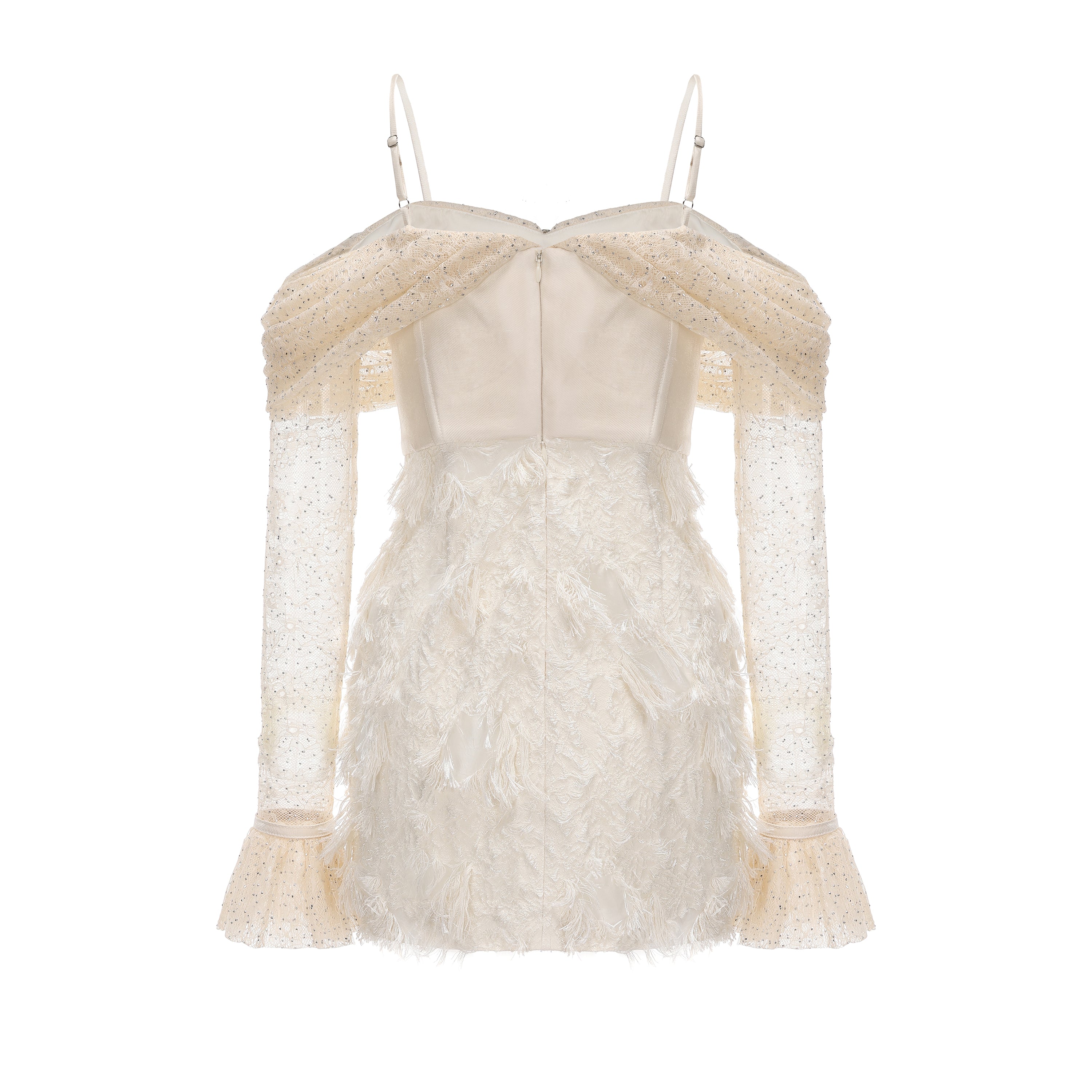 Beige Lace Fitted Waist Dress