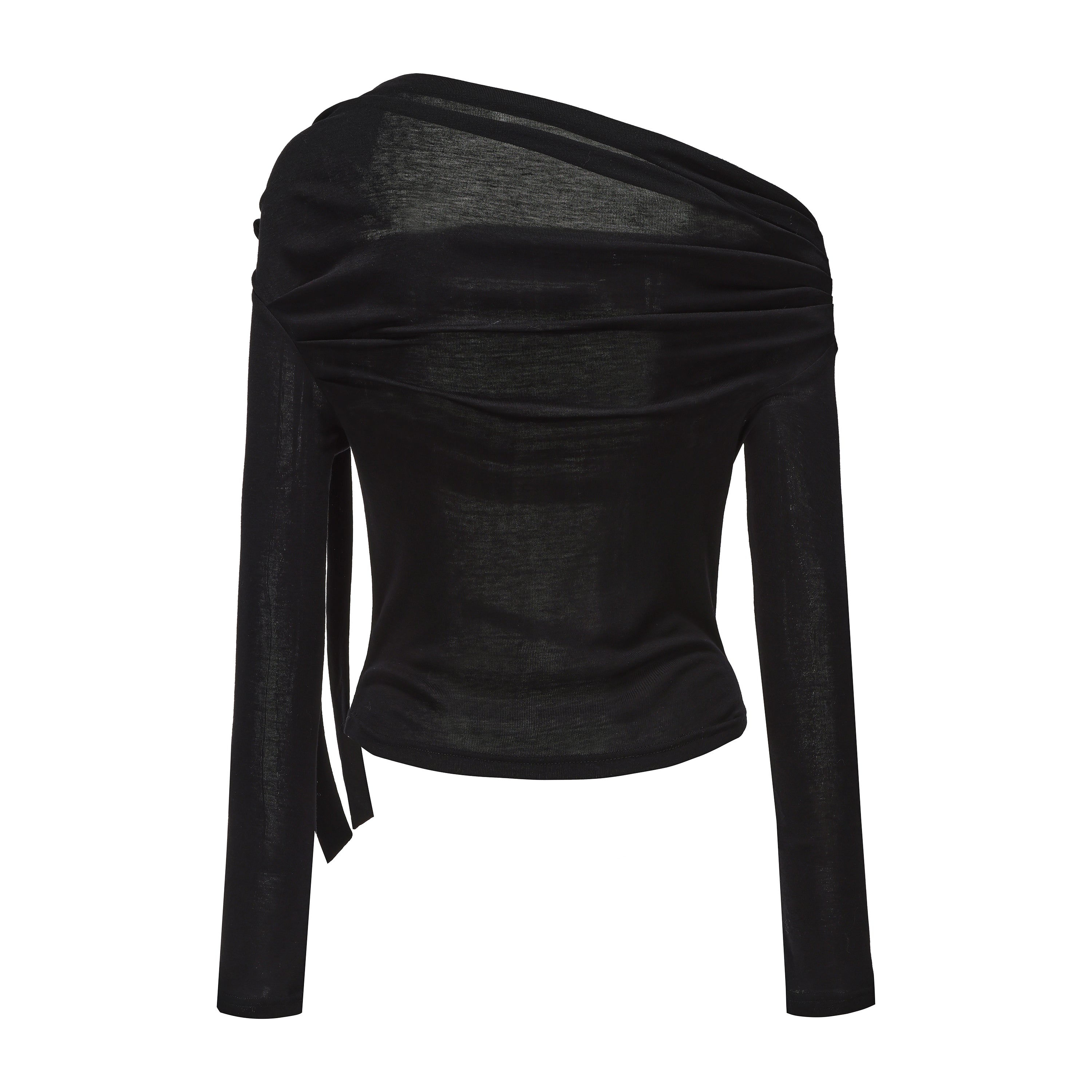 Black Off-The-Shoulder Pleated Bow Ribbon Blouse