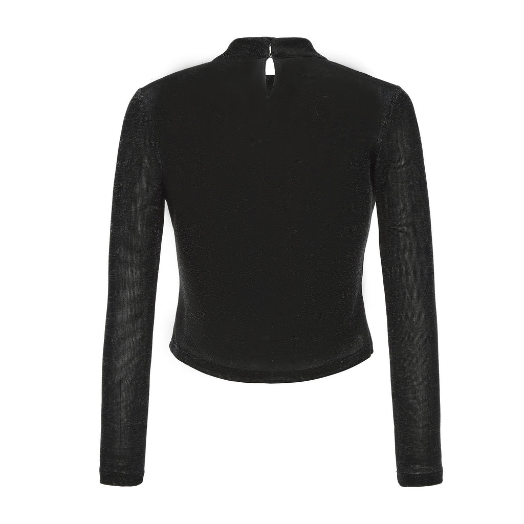 Black Bbeaded Mock-Neck False Two-Piece Top